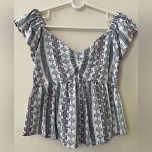Japna Blue and White Patterned Blouse